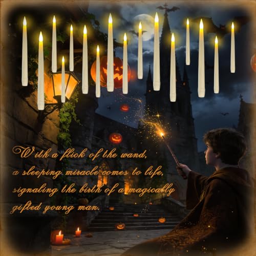 Homemory 20PCS Floating Candles with Wand Remote, Flameless Hanging Taper Candle with Flickering Warm Light, Battery Operated Magic Deco Candles for