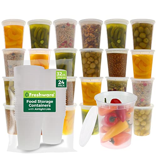 Freshware Food Storage Containers 24 Set 32 oz Plastic Deli Containers with Lids, Slime, Soup