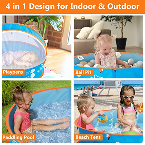 Peradix Paddling Pool for Kids & Pets Infant Ball Pit Tent, Baby Beach Tent, Toddler Wading Pool UV Sun Shelter Canopy with Mosquito Net, Portable Pop Up Tent Summer Beach Toys for Child
