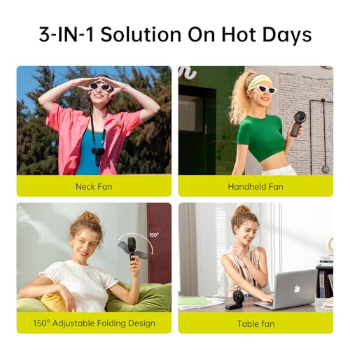 JISULIFE Handheld Fan Life7 – Ultimate Flexibility: Wide & Strong Airflow, 19.5H Max Cooling, 5000mAh Rechargeable, 5-Speed, LED Display, 3 IN 1 Portable Fan for Travel, Concerts, Sports Events(Black)