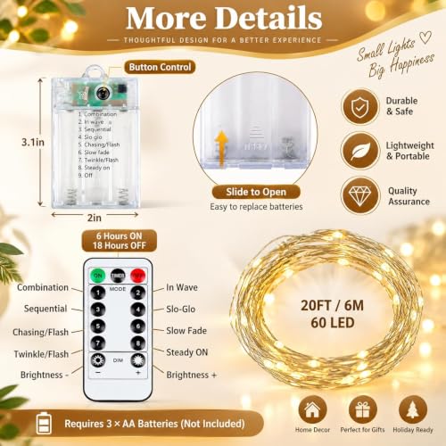 KAQ Fairy Lights Battery Operated with Remote, 4Pack 80FT 240LED Warm White
