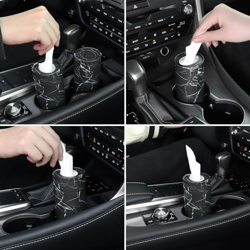 SINGARO Car Tissue Holder, 4 Pack Car Cup Holder Facial Tissues with Travel Tissue Bag