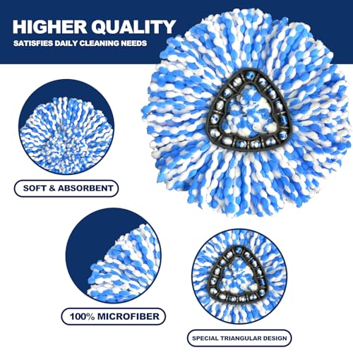 3 Pack Spin Mop Replacement Head Compatible with RinseClean 2-Tank System, Microfiber Mop Refill, Machine Washable Deep Cleaning Mop Head for Hardwood Tile Floor