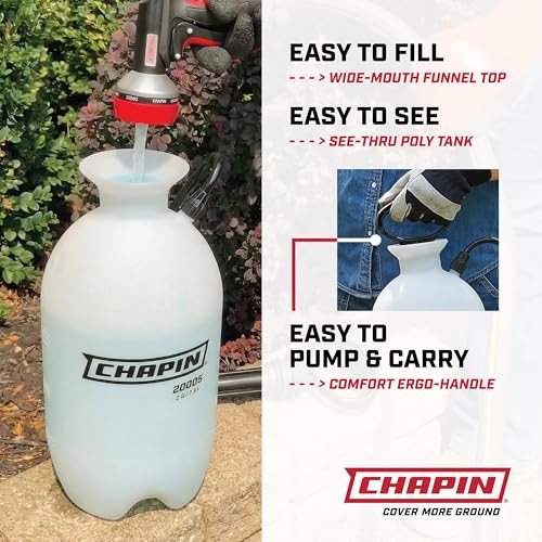 Chapin 20004 Pump Sprayer, 1-Gallon SureSpray Translucent Tank with an Easy Fill Funnel-Top Opening, Adjustable Cone Nozzle & 34" Long Reach Hose, Used for Fertilizer, Pesticides, Weeds & Pests