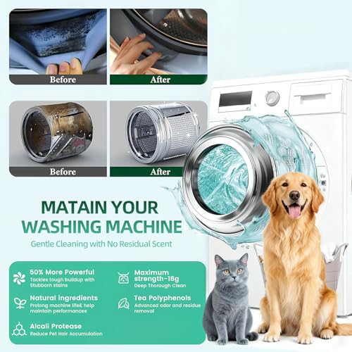 SOPAMI Washing Machine Cleaner Tablets 24-Pack (12 Month Supply) for HE/Top/Front Load Washers - Removes Stubborn Pet Hair, Odors, Mold & Residue, Septic Safe & Fragrance Free