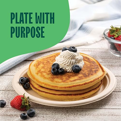 100% Compostable Paper Plates, Heavy Duty Disposable Plates 125-Pack 9 Inch Plates - Eco-Friendly, Biodegradable Sugarcane Bagasse - Unbleached Brown