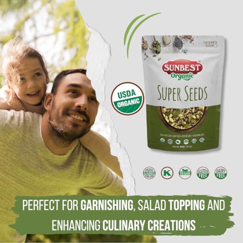 Sunbest Natural Organic Super Seeds Mix, 2-Pack – Raw Chia, Flax Seed, Hemp, Pumpkin & Sunflower Seeds – Great For Trail Mix, Smoothies & Salads – Superfood Blend Rich in Protein & Fiber (32 oz)