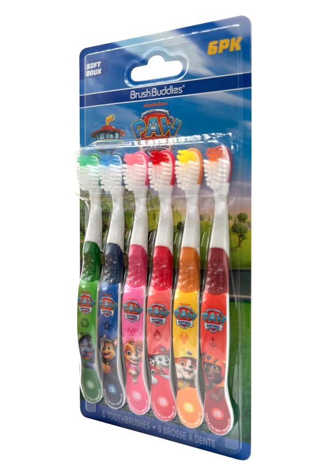 Brush Buddies Paw Patrol Kids Toothbrush Set of 6 Pack Soft Bristle Toothbrushes for Toddlers Ages 2+, Extra Gentle Bristles, Small Head, Easy Grip Handle, Fun Paw Patrol Characters, Kids Oral Care