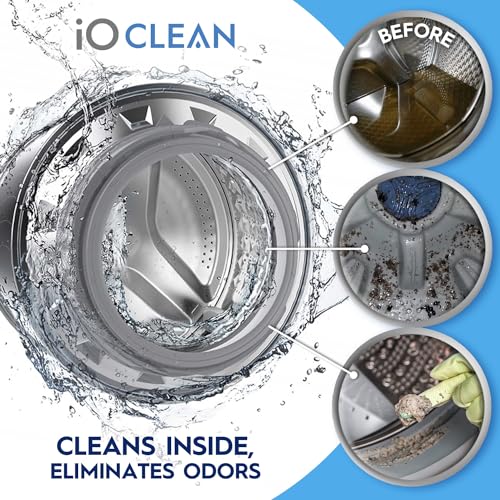 iO CLEAN Washing Machine Cleaner Descaler Tablets, 24 Count (1 Year Supply) – Deep Clean Washer Cleaner Tablets for HE Front Load & Top Load – Unscented Washing Machine Descaler for Odor Control