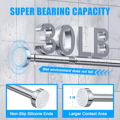 TEECK Shower Curtain Rod, 32-80 inch Adjustable Spring Tension Curtain Rod, Never Rust Anti-Slip Shower Curtain Rod for Bathroom, No Drilling, Never Collapse, Easy to Use, Silver