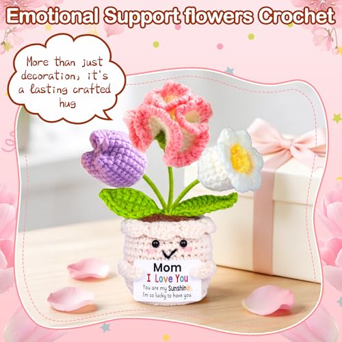 Mothers Day Mom Gifts for Mom, Gifts for Moms from Daughter Son, Mother's Day Birthday Gift for Moms Mother in Law Step Mama, Cute Handmade Crochet 3 Flowers Pot Doll I Love You Present for Mum