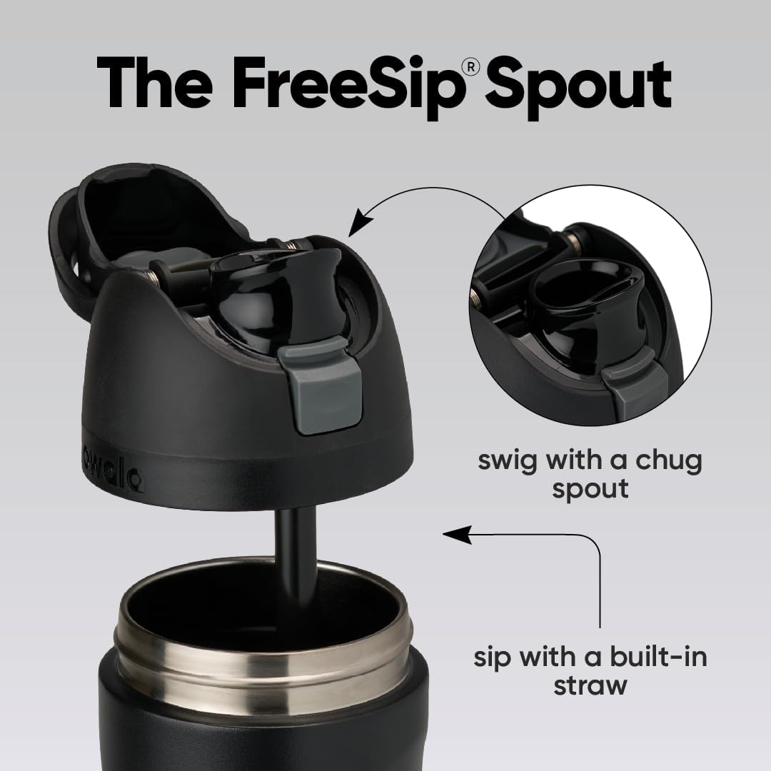 Owala FreeSip Insulated Stainless Steel Water Bottle with Straw, BPA-Free Sports Water Bottle, Great for Travel, 24 Oz, Very, Very Dark | Insulated, with Straw, for Sports, Travel, and School, BPA-Free