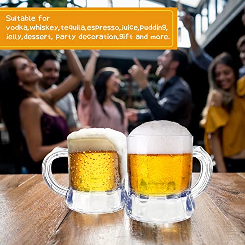 Irrmshr 30 Pcs Mini Plastic Beer Mugs, 1 oz Clear Plastic Shot Glasses with Handles, Reusable Beer Stein Tasting Glasses for Drinking, Festival, Party, BBQ
