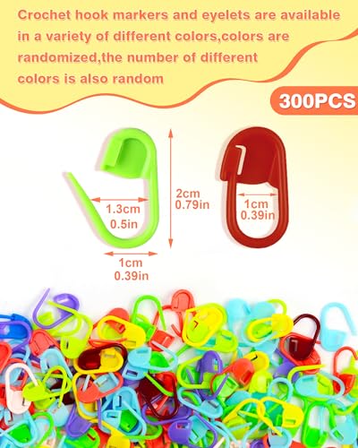 300pcs Fiveizero Stitch Markers with 6 pieces of large blunt sewing needles, colorful knitting markers, plastic crochet hook clip