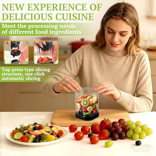 Hendiy Strawberry Slicer with Stainless Steel Blades | Egg & Fruit Slicer Cup for Banana, Cucumber, Mushroom | ABS Detachable Kitchen Gadget - Precision Berry Cutter Tool (Black, 1-Pack)