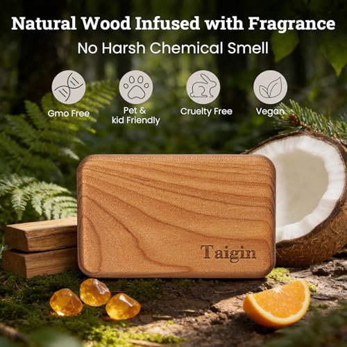 Car Air Freshener - Wood Air Freshener - Car Odor Eliminator for Visor Clip-Variety Scent Refill, Vehicle Scent Diffuser for Cabin, Truck & SUV - Pack of 4 (Teak-Amber-Cabana-Open Air)-CLIP INCLUDED
