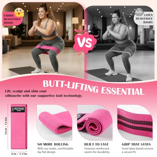KUTIZE Ankle Resistance Bands with Cuffs & Fabric Resistance Bands Set - Legs & Glutes Workout Equipment for Women & Men, Home Gym Heavy Exercise Bands for Hip, Yoga, Strength Training, Rehab, Pilates