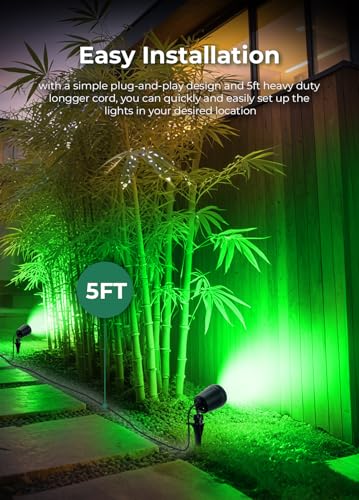 Halloween Spotlights Outdoor, 120V Plug-in Christmas Spot Light, 5000K LED Landscape Lighting with 5 Color Lenses (Red Green Blue Purple Yellow)