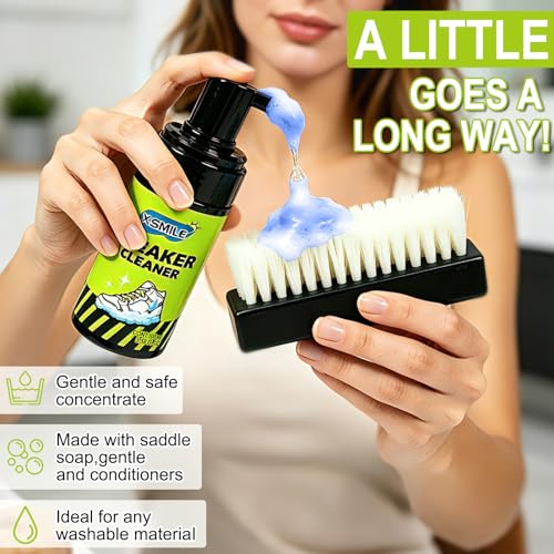 X-SMILE Sneaker Cleaning Kit, Foam Cleaner for White Shoes, PU & Synthetic, Canvas, Mesh & Rubber, Brush, Towel & Wipe 100ml