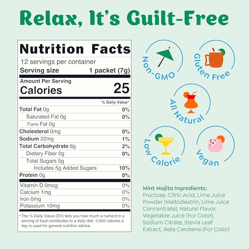 Craftmix Mint Mojito Cocktail & Mocktail Drink Mixer, Skinny Mixes - Water Flavoring Packets - Made With Real Fruit - Vegan Low-Carb, Low-Sugar, Non-GMO, Dairy Free, Gluten Free, 12 Pack