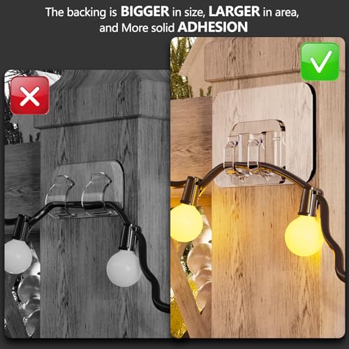 Hooks for Outdoor String Lights - 100 Pack with Adhesive Strips - No Damage, No Tools, No Holes, Waterproof and UV-Resistant, Perfect for Christmas