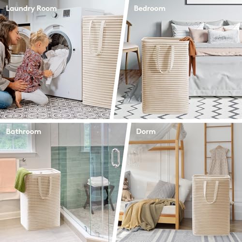 Lifewit 2 Pack Laundry Basket 80L Each, Collapsible Clothes Hamper with Reinforced Handles, Freestanding Waterproof Design for Bedroom and Laundry Room, Beige 160L Total