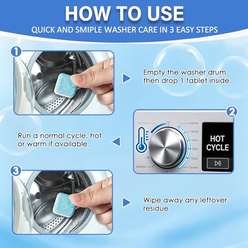 Enzyme Washing Machine Cleaner Tablets (24 Pack) – Protease Laundry Machine Cleaner Descaler for HE, Front Load & Top Load Washer, Deep Clean, Removes Odor, Fur, Residue & Buildup (2-Year Supply)