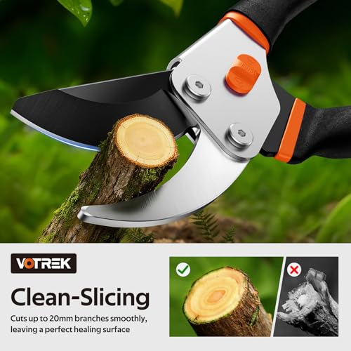 VOTREK® Pruning Shears, 8.5” Professional Garden Pruner with Jam-Proof Spring & Ever-Sharp SK5 Blade, Ergonomic Bypass Clippers for Rose, Tree Trimming, Heavy Duty Bonsai Scissor for Weak Hand