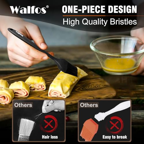 Walfos 600°F Heat Resistant Silicone Basting Brushes BPA Free Pastry Brush, Spread Oil Butter Sauce for BBQ Grill Baking Kitchen Cooking, Dishwasher Safe (2 SIZE)