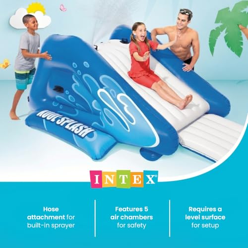 Intex Kool Splash Inflatable Water Slide Swimming Pool Play Center with Built in Sprayers for Kids and Adults, Ages 6 and Up, Blue