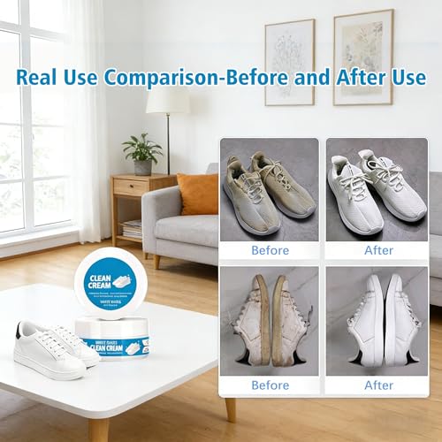 White Shoe Cleaning Cream, 2PCS Shoe Cleaner,Multipurpose No-Wash Solid Comes with Sponge Deep Cleaning, Shoes Clean Cream