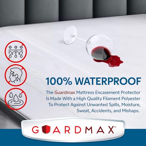 Guardmax Queen Mattress Encasement with Zipper, Waterproof, Bed Bug Proof, and Dust Mite Proof Mattress Protector for Queen Size Bed up to 12" Deep, Zippered All Around Jersey Knitted Mattress Cover