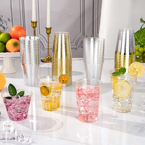 Goodluck 14 oz 50 PCS Gold Glitter Plastic Cups, Disposable Glitter Cups, Elegant Plastic Cocktail Glasses, Fancy Party Cups for Wedding, Birthday, Holiday