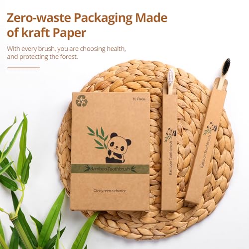 Virgin Forest Bamboo Toothbrushes 10 Pack, Biodegradable Compostable Soft Toothbrush, Natural Eco-Friendly Bamboo Toothbrush, BPA Free Zero Waste Oral Care for Adults & Kids
