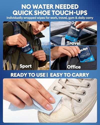 Jevvu Shoe Wipes, 35 Individually Wrapped Sneaker Cleaning Wipes for White Shoes, Dual-Textured, Waterless