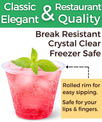 Aatriet 40 Pack 9 oz Clear Plastic Cups, 9oz Clear Disposable Punch Cups Wine Glasses, Sturdy Recylable Small Drinking Cup for Wedding Party, Cocktail Cup, Plastic Tumblers for Cold Drinks