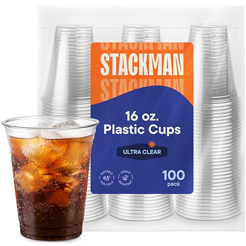 Crystal Clear Disposable Plastic Cups PET 100 Pack - 16 oz.