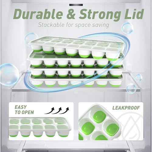 Ice Cube Tray with Lid, 2 Packs 28 Cubes Durable Stackable Ice Cube Trays for Freezer with Removable Lids, Easy-Release Plastic & Silicone Ice Tray for Cocktail, Coffee