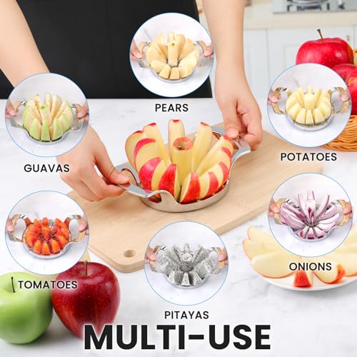 AUBENR 4.72 Inch Extra Large Apple Slicer with 12 Blades - Professional Heavy Duty Apple Cutter -304 Stainless Steel Apple Corer Tool - Sharp Apple Slicer and Corer - Easy to Use - Dishwasher Safe