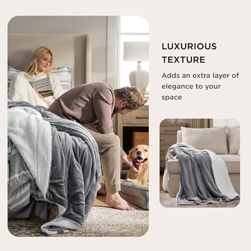 Bedsure GentleSoft Sherpa Fleece Throw Blanket for Couch, Non-Heated, Thick & Warm Christmas Cozy Blanket for Winter, Soft Fuzzy Plush Throw Gifts for Women and Men, Grey, 50x60 Inches