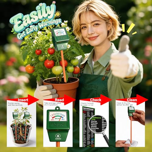 Antonki 2 Pack Soil Moisture Meter, Plant Water Meter for Gardening, Farming, Soil Tester Hygrometer Sensor for Indoor Outdoor House Plants, Flower, Lawn - No Battery Required