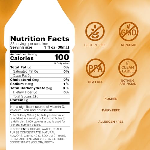 Monin - Peach Fruit Purée, Summertime Sweetness, Great for Cocktails, Smoothies, and Lemonades, Non GMO, No Artificial Ingredients (1 Liter)