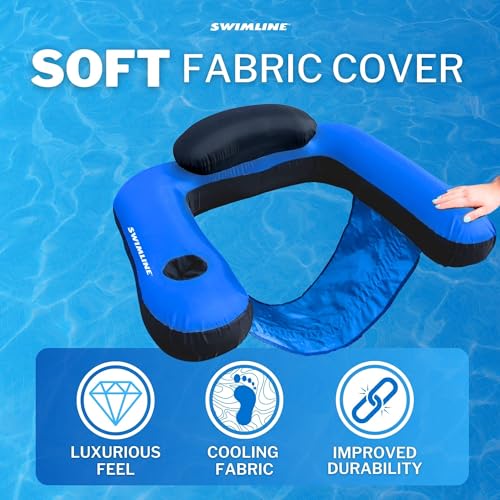 SWIMLINE Original Fabric Covered Inflatable Pool Lounger | with Comfortable Sling Seat, Back Rest, and Built in Cup Holder | for Pool, Beach, Lake, and More