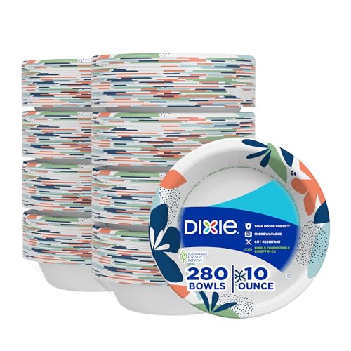 Dixie Small Paper Bowls, 10 Oz, 280 Count (8 packs of 35 bowls), Microwave-Safe, Soak-Proof, Disposable Bowls Great For Snacks, Dessert, And Light Lunch Meals
