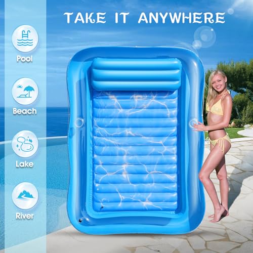 Inflatable Tanning Pool for 2 Person, 81''x 60'' Tanning Pool Lounger Float with Pillow, Thicken Sutan Tanning Bed Pool Floats Adult w/2 Cup Holders, Water Tanning Pools for Backyard Lake Party