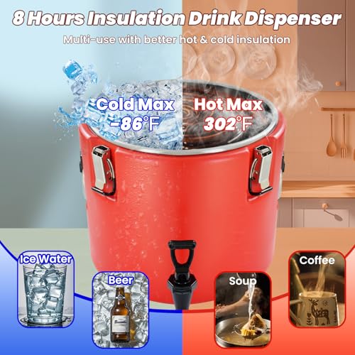 20L/5Gal Insulated Beverage Dispenser, Ice & Hot Drink Dispenser with Spout Spigot and Portable Handles,Thermal Hot and Cold Drink Server Dispenser for Restaurant Drink Shop