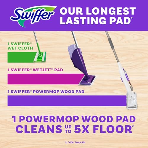 Swiffer Power Mop Wood, Hardwood Floor Cleaner for Mopping Home, Bathroom, Kitchen, All Purpose Multi-Surface Cleaning Set includes PowerMop Wood, 2 Pads, 1 QuickDry Lemon Solution, & 2 Batteries