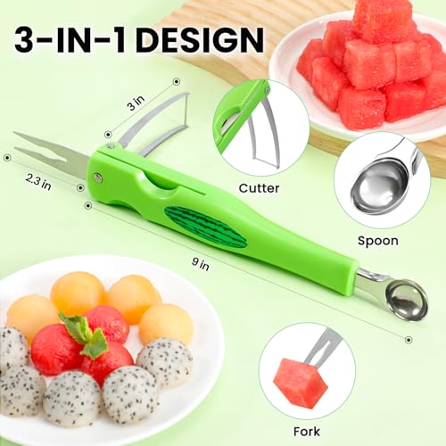 OLESBUR Premium Watermelon Cutter - 3 in 1 Watermelon Cutter Slicer Tool - Foldable Watermelon Slicer - Fruit Cutter for Kitchen Gadgets - Stainless Steel Watermelon Knife - Melon Baller Scoop