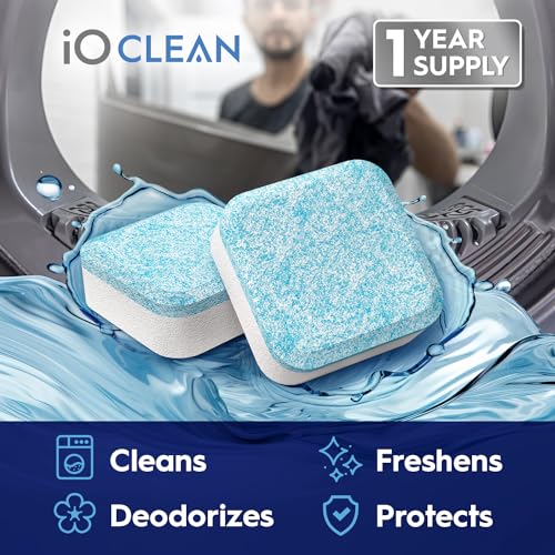 iO CLEAN Washing Machine Cleaner Descaler Tablets, 24 Count (1 Year Supply) – Deep Clean Washer Cleaner Tablets for HE Front Load & Top Load – Unscented Washing Machine Descaler for Odor Control
