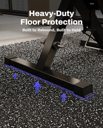 AIRHOP 0.56in Thick 48 Sq Ft Exercise Equipment Mats, 12 Tiles Upgraded Rubber Top with High Density EVA Foam, Large Interlocking Puzzle Gym Flooring for Home Gym, Heavy Weight Workout, 24 x 24in